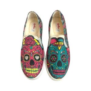 Goby Sugar Skull Graphic Slip On Sneakers | 38